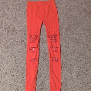 Connection 18 Women's Orange Distressed Jeggings